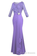 Crew Neck Lace Ruffles Lavender Mother of Bridal Dress