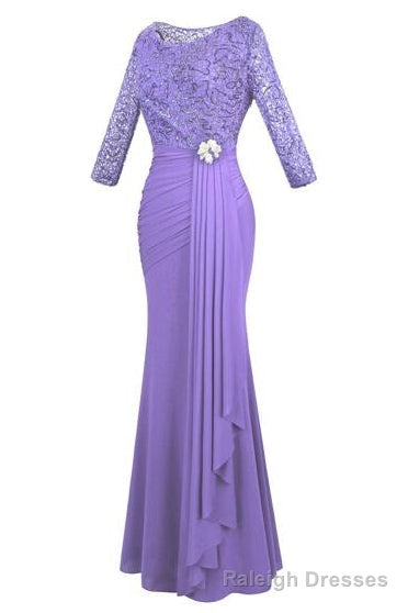 Crew Neck Lace Ruffles Lavender Mother of Bridal Dress