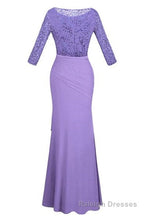 Crew Neck Lace Ruffles Lavender Mother of Bridal Dress