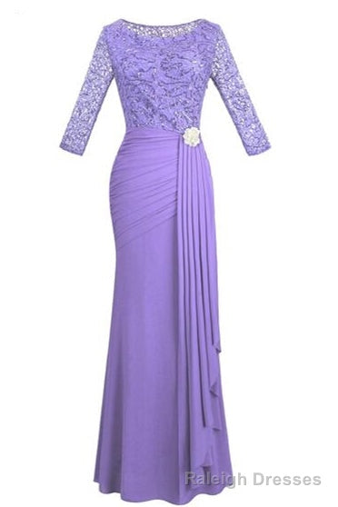 Crew Neck Lace Ruffles Lavender Mother of Bridal Dress Main image