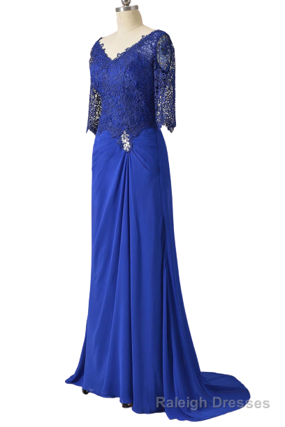 Long Pleated Lace Royal Blue Mother of Bridal Dress with Train Secondary image