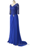Long Pleated Lace Royal Blue Mother of Bridal Dress with Train