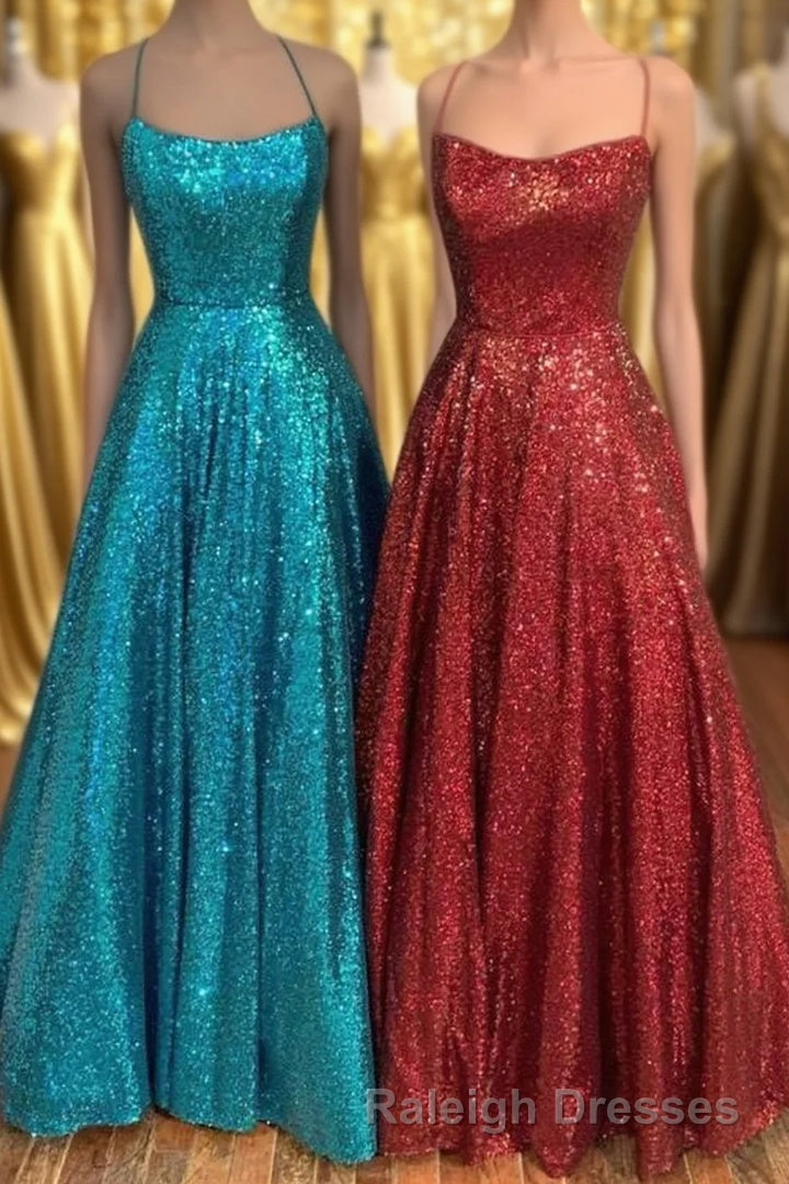 Princess A-line Sequins Long Prom Dress