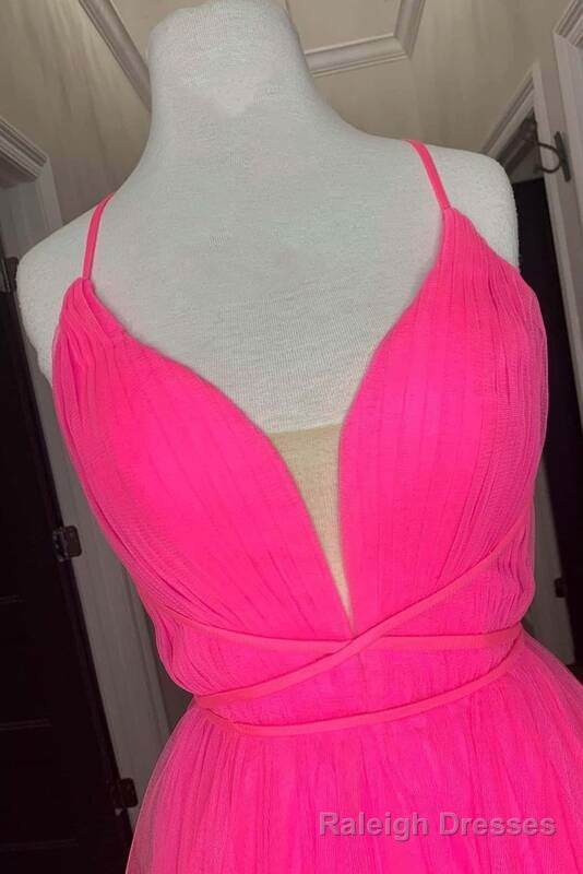 A Line Hot Pink Long Formal Dress