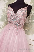 Straps A Line Blush Beaded Long Formal Dress