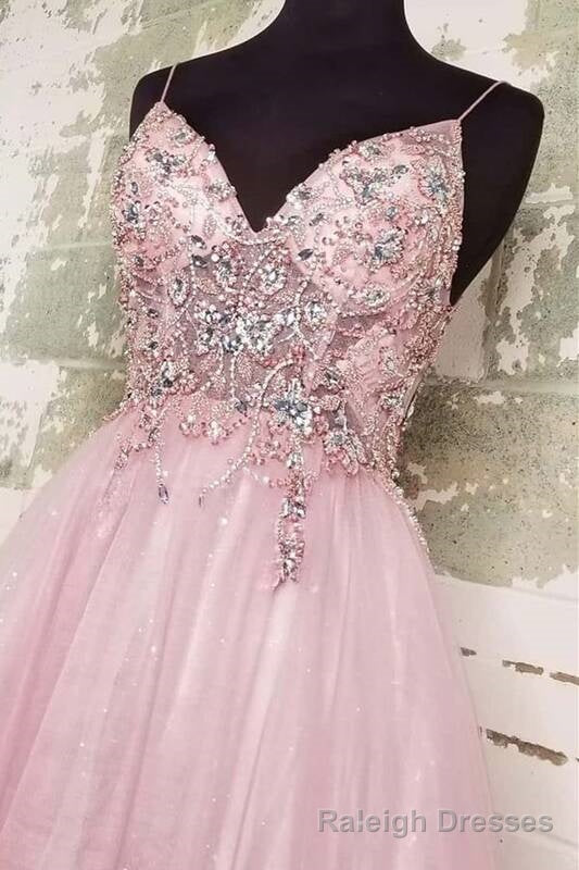 Straps A Line Blush Beaded Long Formal Dress
