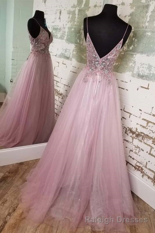 Straps A Line Blush Beaded Long Formal Dress