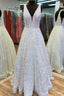 Princess A Line White Sequined Long Formal Dress