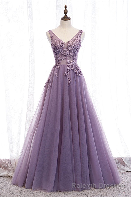 Elegant Lilac V-Neck Appiques Long Prom Dress Main image