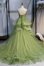 Elegant Spaghetti Straps Green Ball Gown