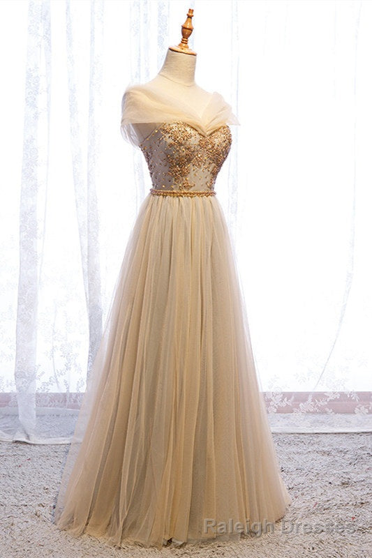 A Line Cap Sleeves Champagne Formal Dress Secondary image