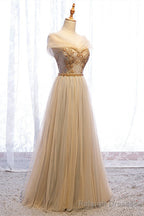 A Line Cap Sleeves Champagne Formal Dress