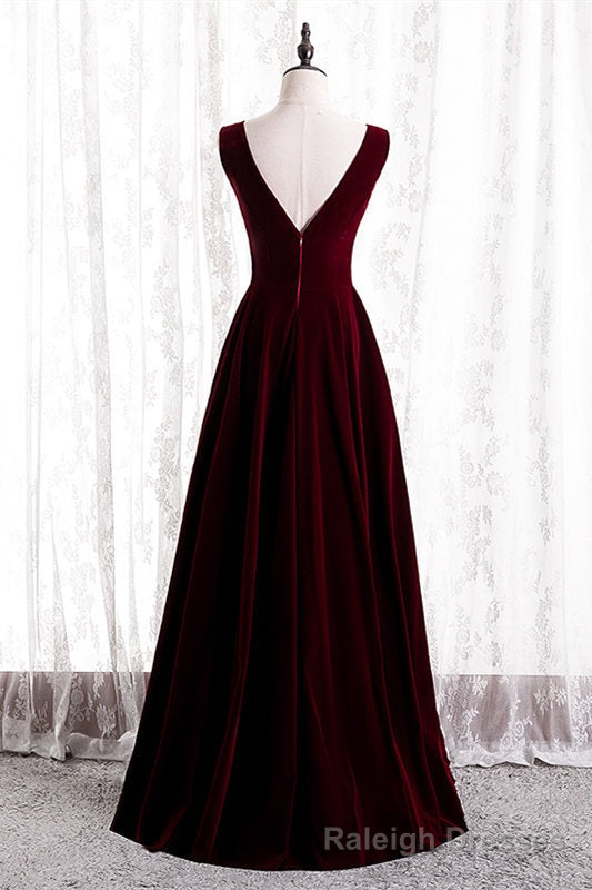 Burgundy V-Neck Velvet Formal Dress Main image