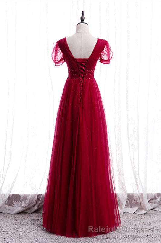 Classic Red V-Neck Beaded Long Formal Dress Secondary image