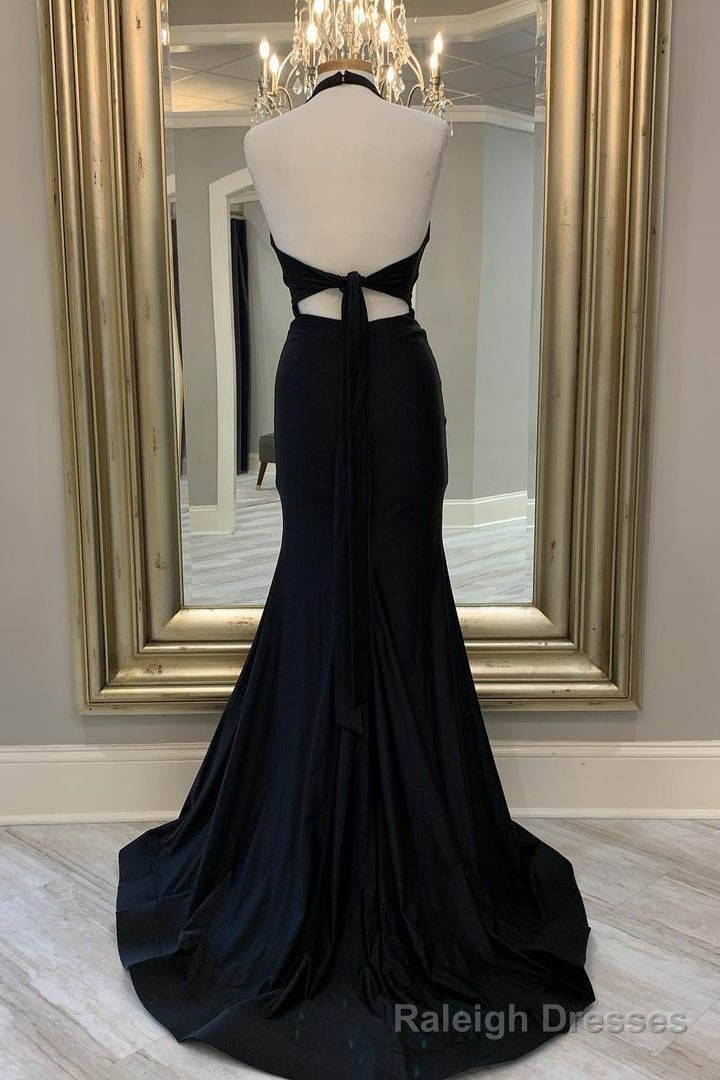 Mermaid Halter Black Long Prom Dress