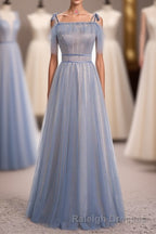 Elegant A Line Dusty Blue Bridesmaid Dresses