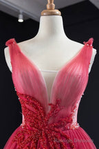 Ombre Red A-line Tulle Long Formal Dress