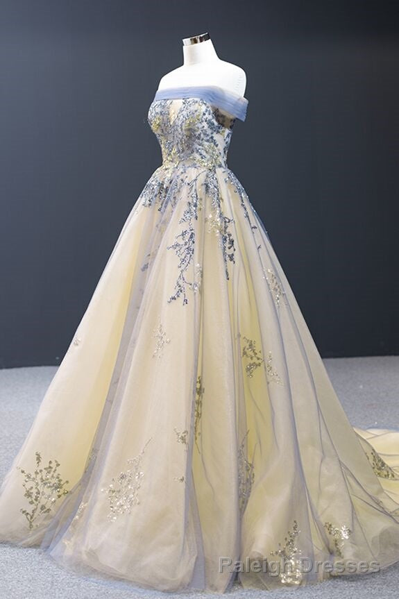 Off the Shoulder Yellow and Blue Formal Gown Secondary image