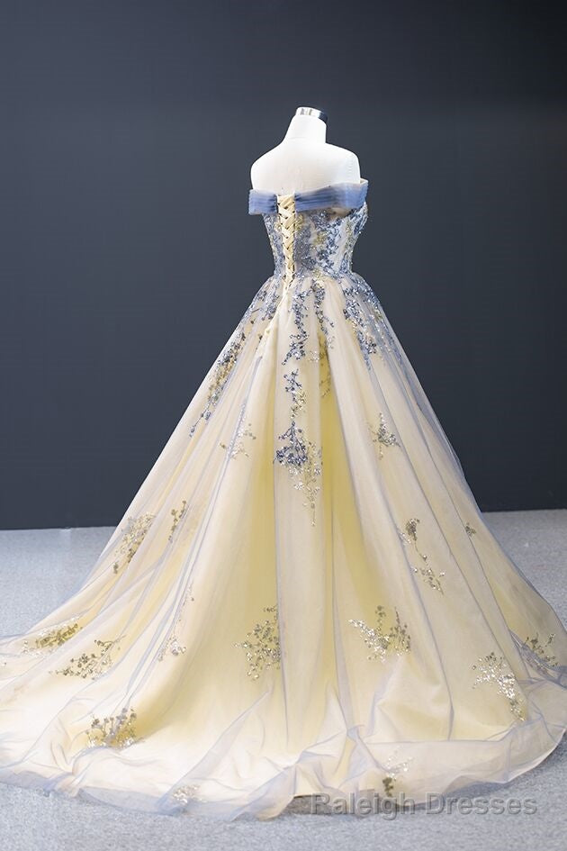 Off the Shoulder Yellow and Blue Formal Gowns Main image