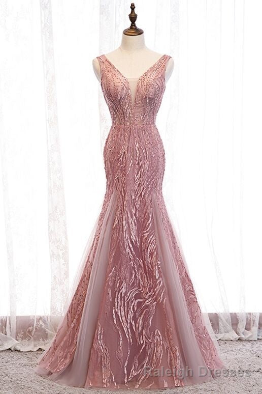 Elegant Mermaid Blush Long Prom Dress Main image