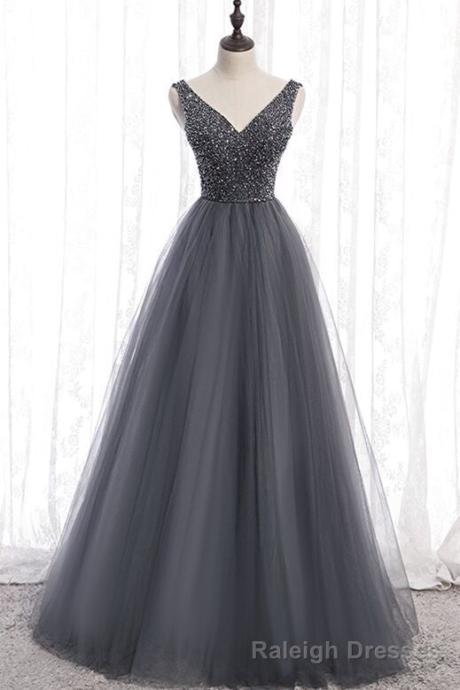 Classic A-line Grey Tulle Long Formal Dress Main image
