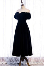Off the Shoulder Black Velvet Prom Dress