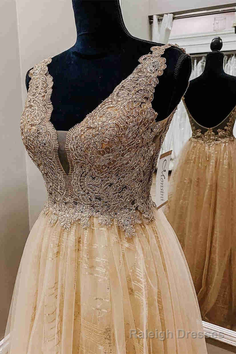 A Line Champagne Tulle Formal Dress with Appliques Secondary image