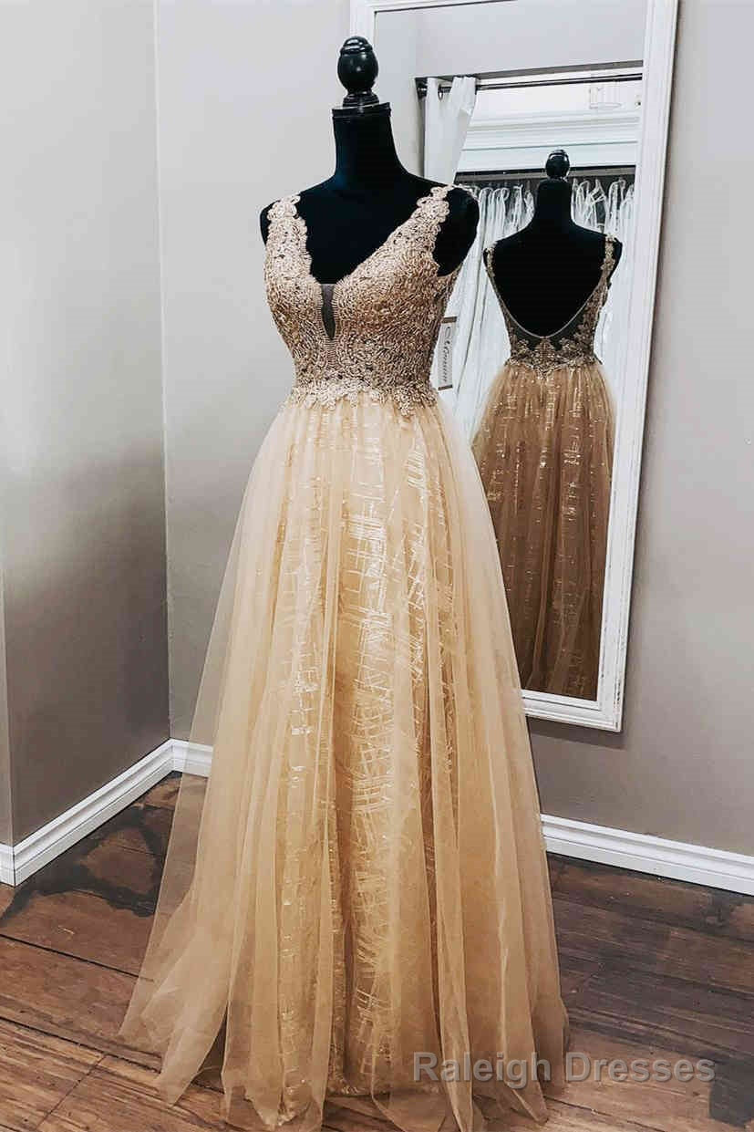 A-Line Champagne Tulle Formal Dress with Appliques Main image