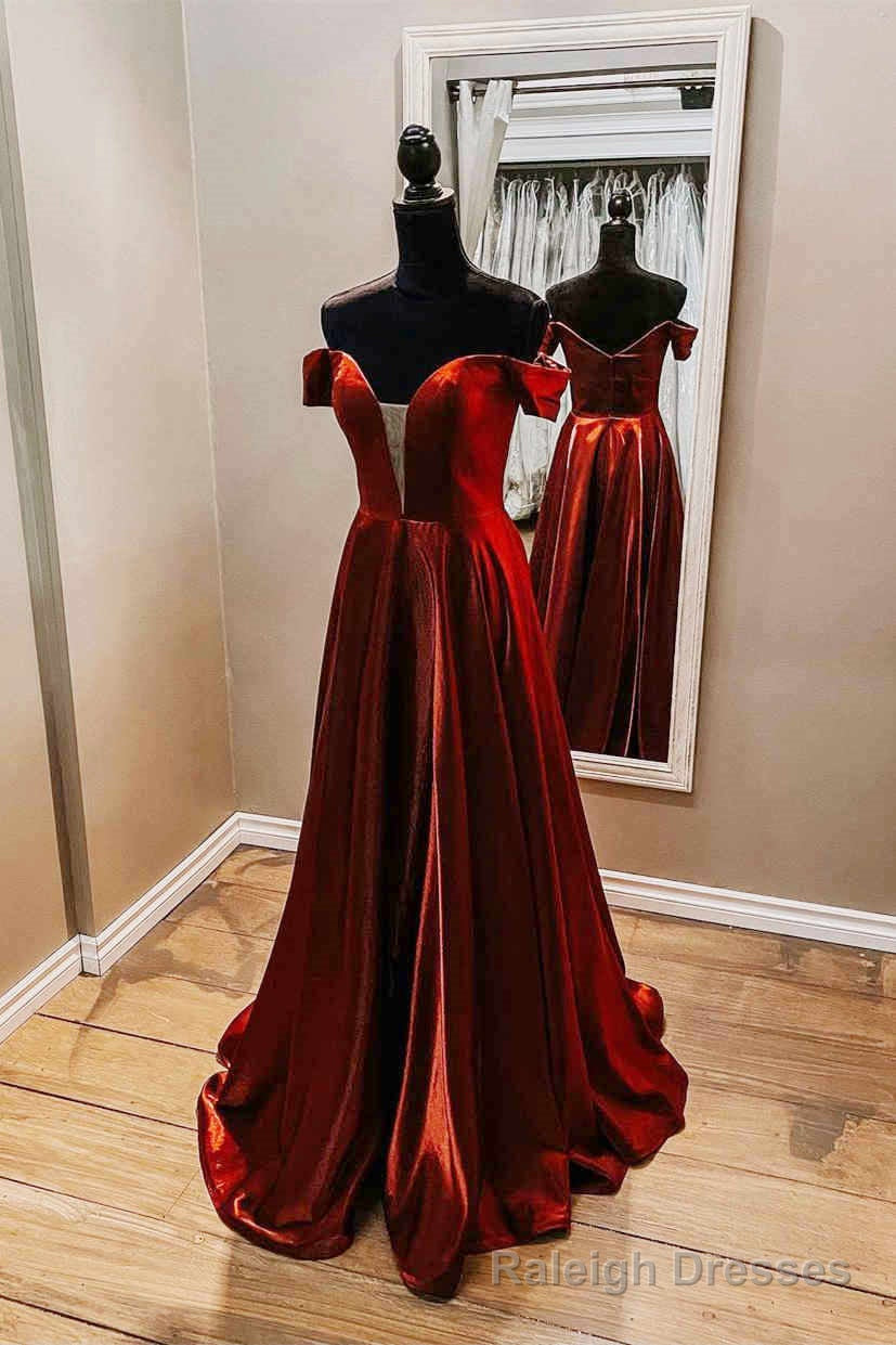 Off the shoulder Red Long Prom Dress Main image