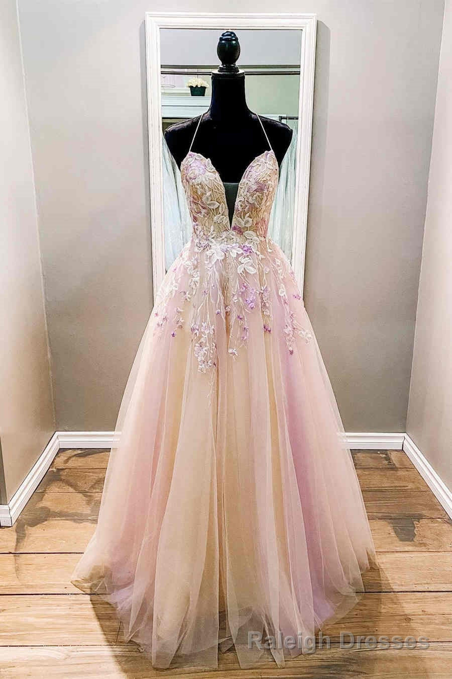 A-Line Straps Pink Long  Formal Dress Main image