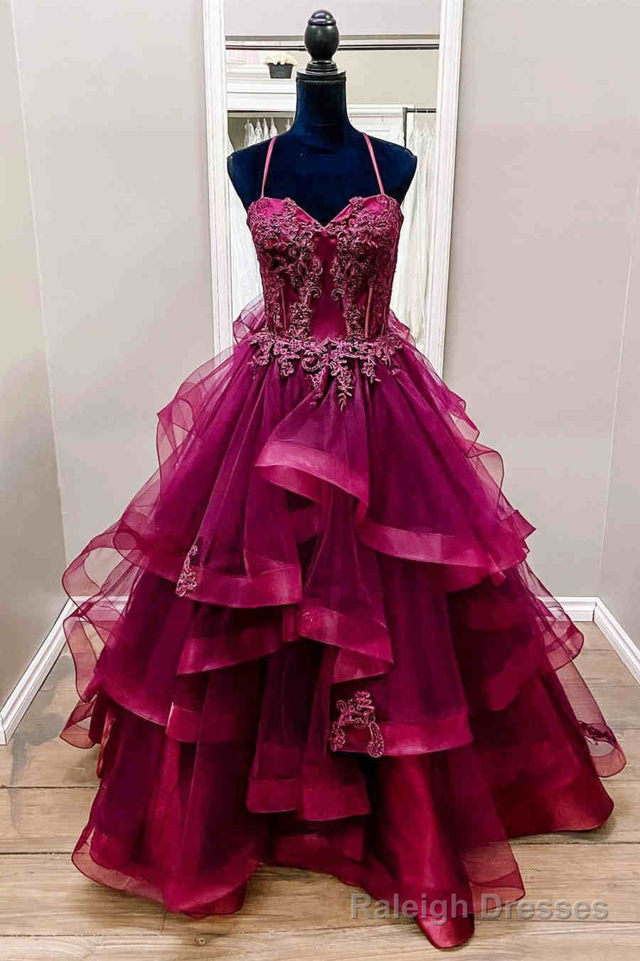 Raspberry Red Halter Long Prom Dress Main image
