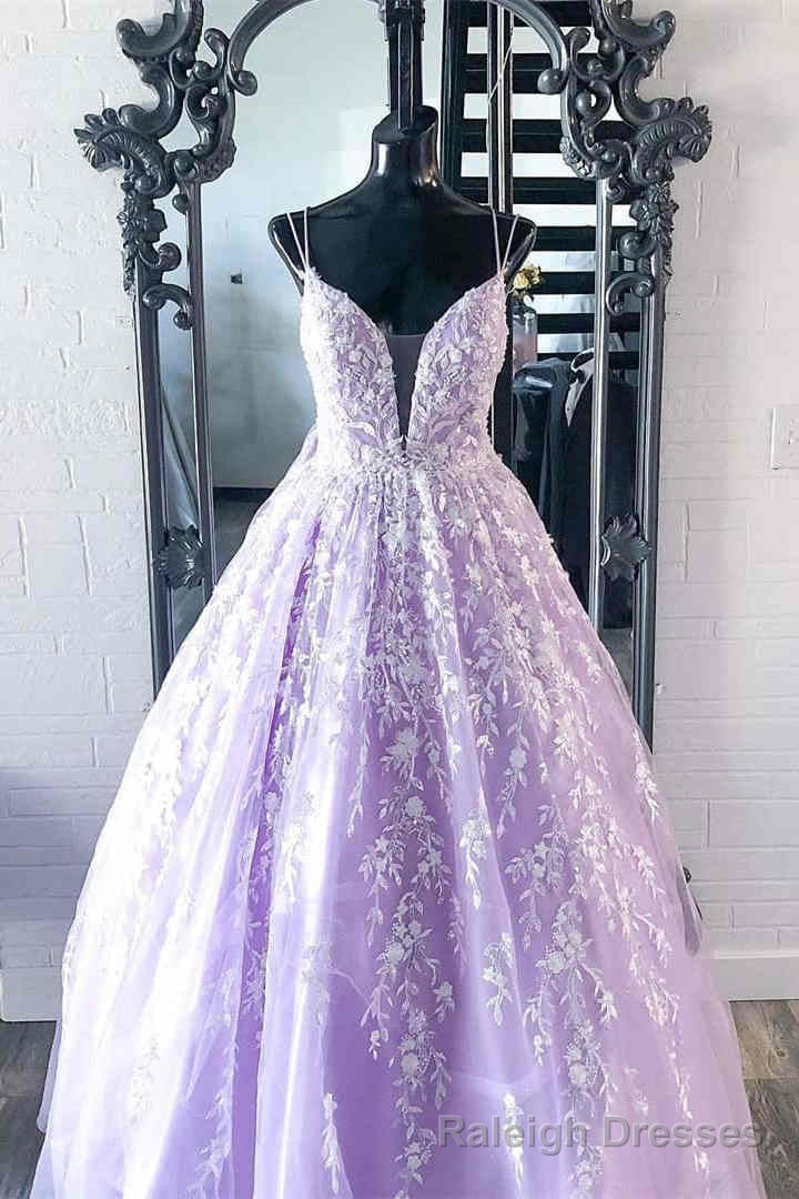 Elegant Straps Lace Appliques Lavender Prom Dress Main image