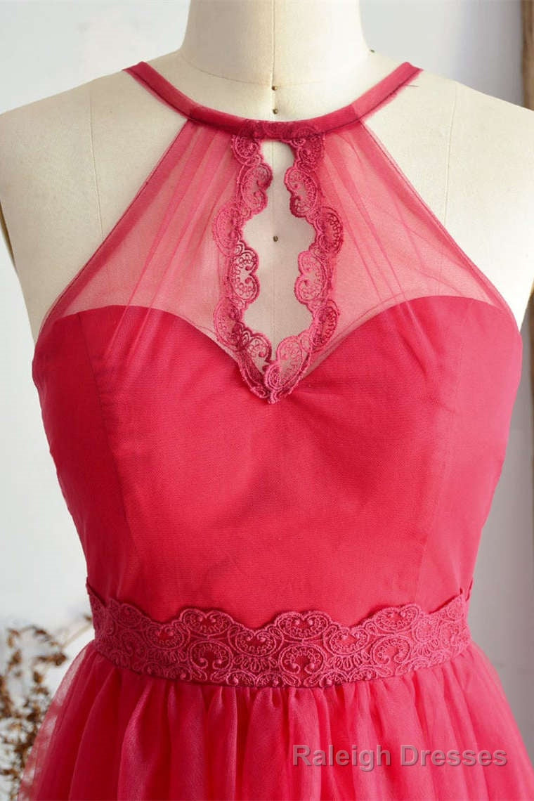 A Line Halter Hot Pink Long Bridesmaid Dress