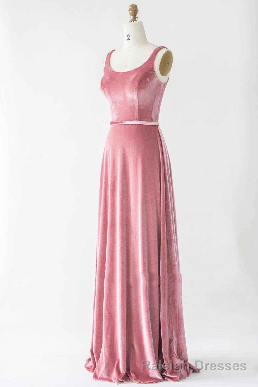 Simple Boat Neck Velvet Long Bridesmaid Dress Secondary image