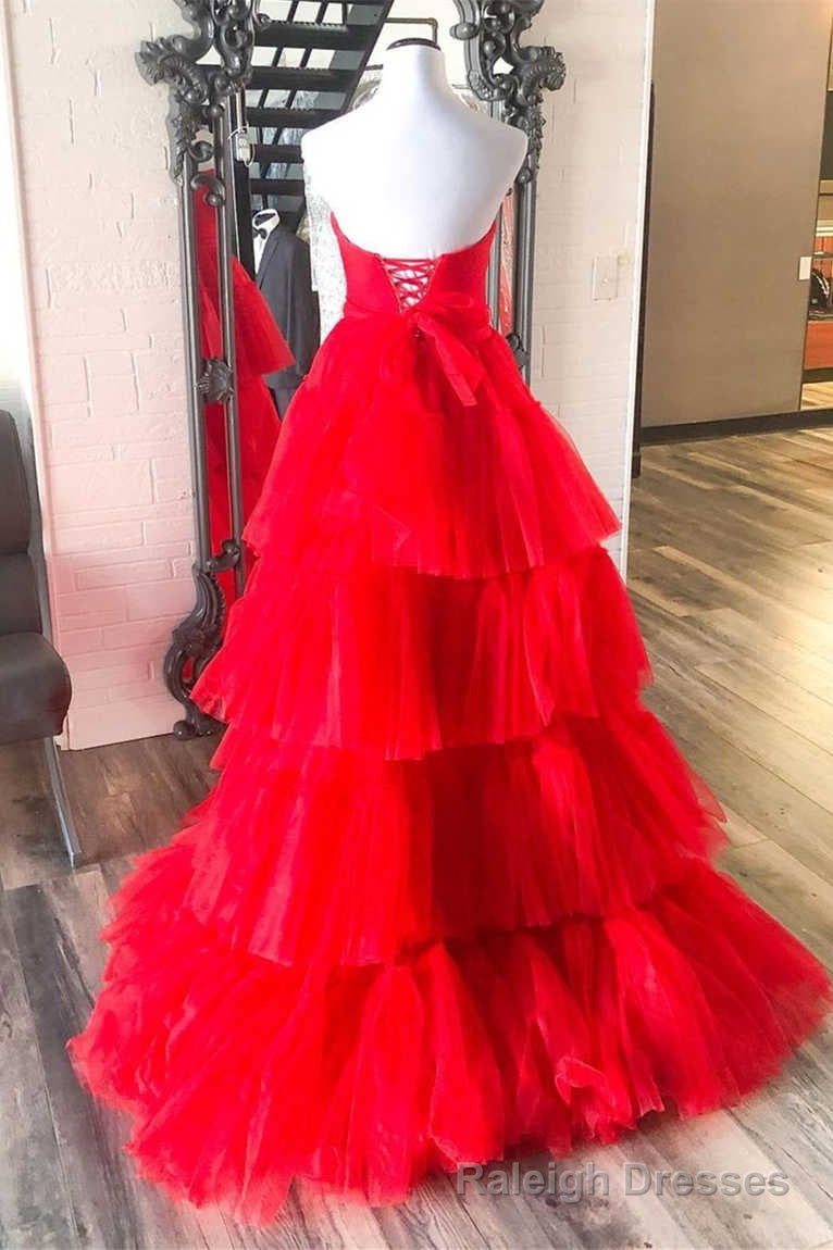 Strapless High Low Tiered Red Tulle Prom Dress Secondary image