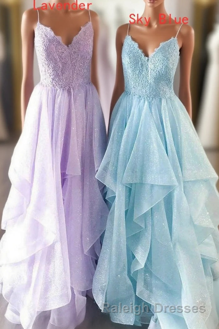 Elegant Light Blue Ruffled Tulle Prom Dress