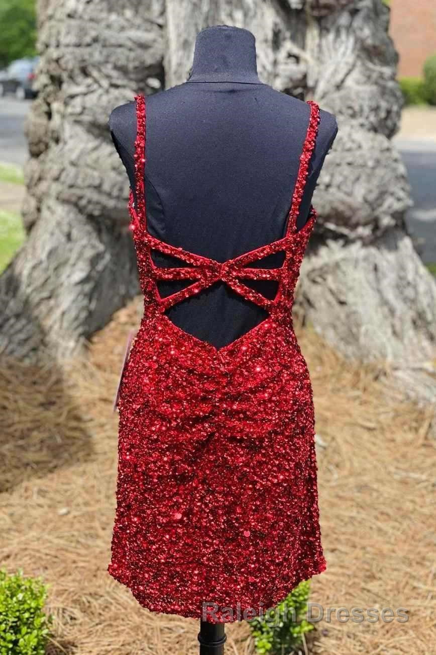 Tight Wine Red Sequins Short Homecoming Dress Secondary image