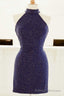 Tight Purple Short Prom Dress with Gold Sequins