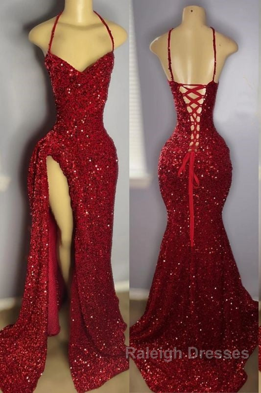 Red Sequins Prom Dress with Slit Shiny Floor-Length Party Dress Secondary image