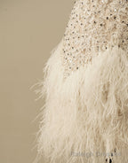 Gorgeous White Spaghetti Straps Beaded Homecoming Dress With Feather