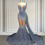 V Neck Sequins Prom Dresses Mermaid Sleeveless Crystal.