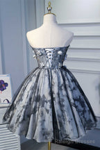 Flowers Strapless Lace-Up A-Line Short Homecoming Dress