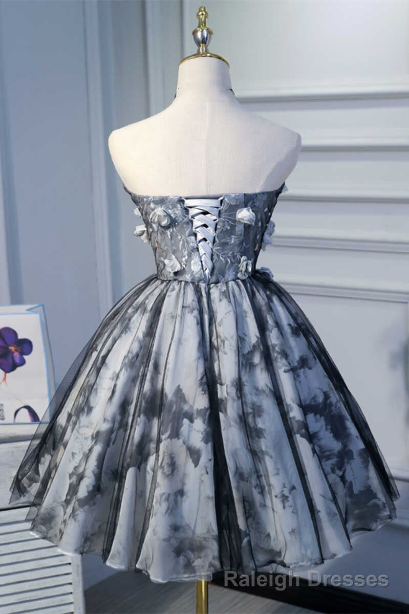 Flowers Strapless Lace-Up A-Line Short Homecoming Dress