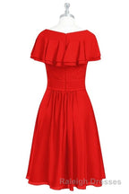 Red Chiffon V Neck Ruffled A Line Short Bridesmaid Dresses