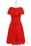 Red Chiffon V-Neck Ruffled A-Line Short Bridesmaid Dress