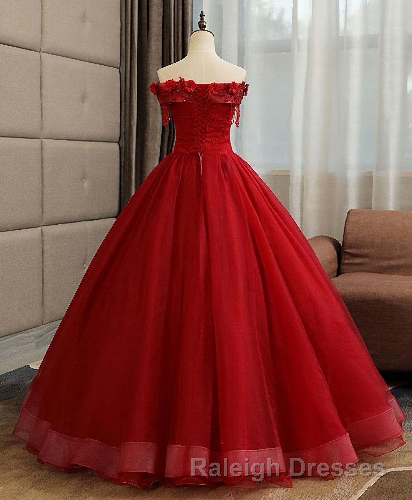 Burgundy Tulle Lace Long Prom Gown Burgundy Tulle Lace Formal Dress Secondary image