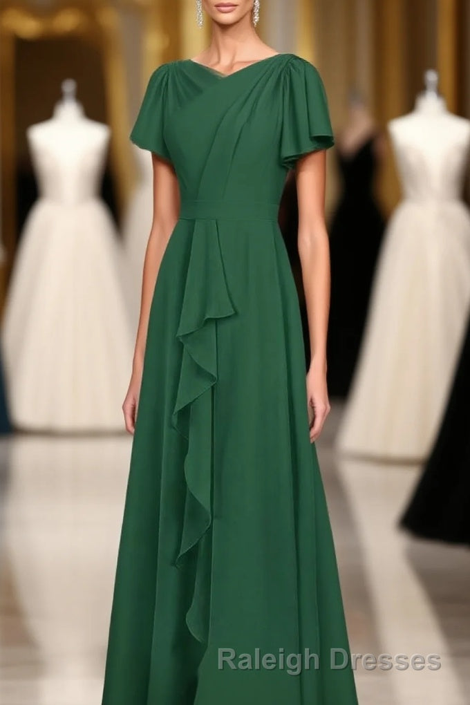 Hunter Green Chiffon Ruffled Long Bridesmaid Dress Main image