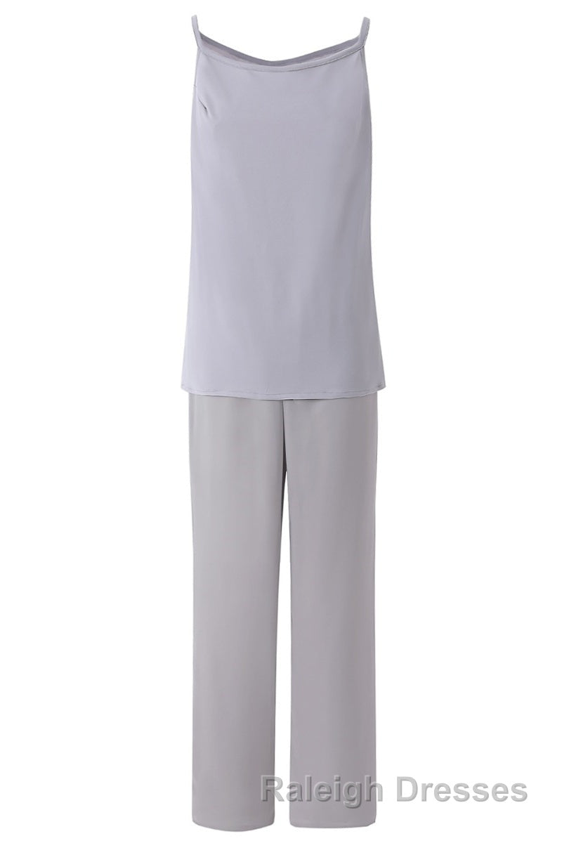 Three-Piece Grey Lace Mother of the Bride Pant Suits