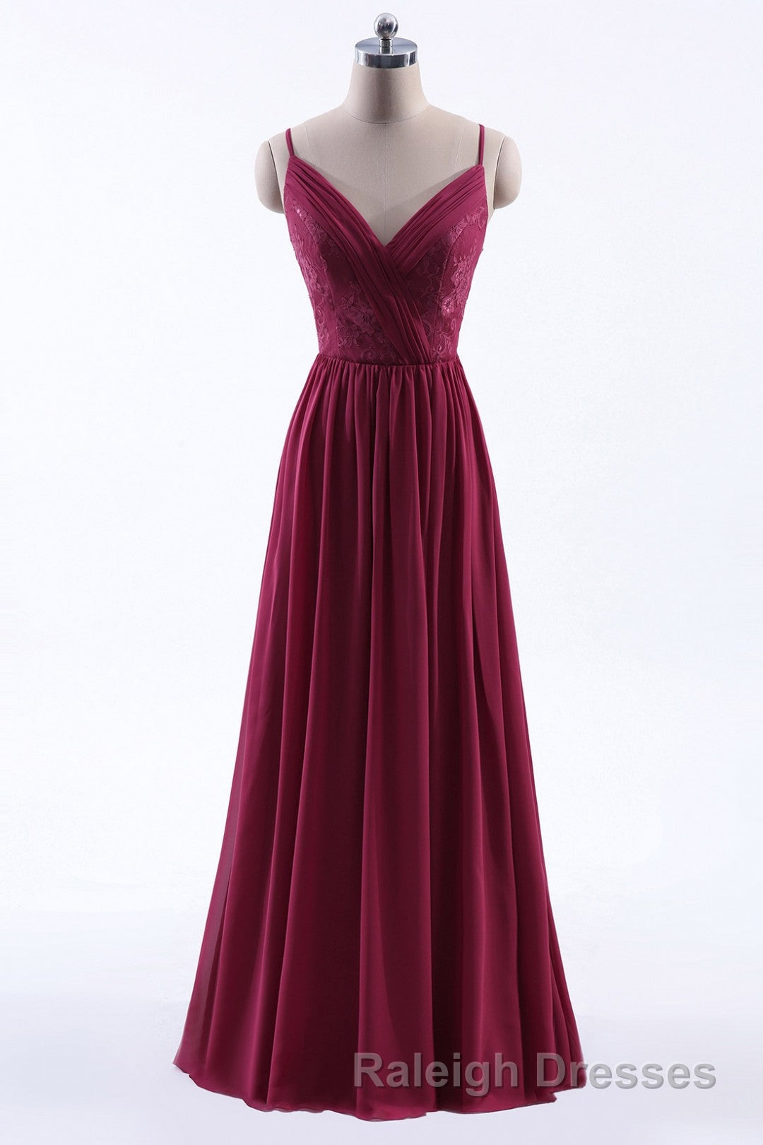 Wine Red Chiffon A Line Long Pleated Bridesmaid Dresses