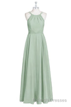 Sage Green Chiffon Halter A-Line Long Bridesmaid Dress